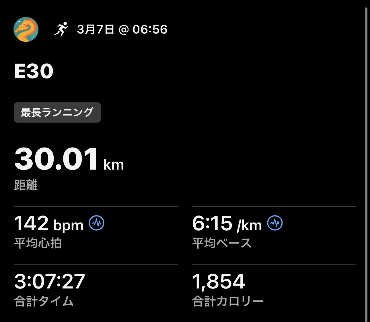 30km走の練習ログ画像