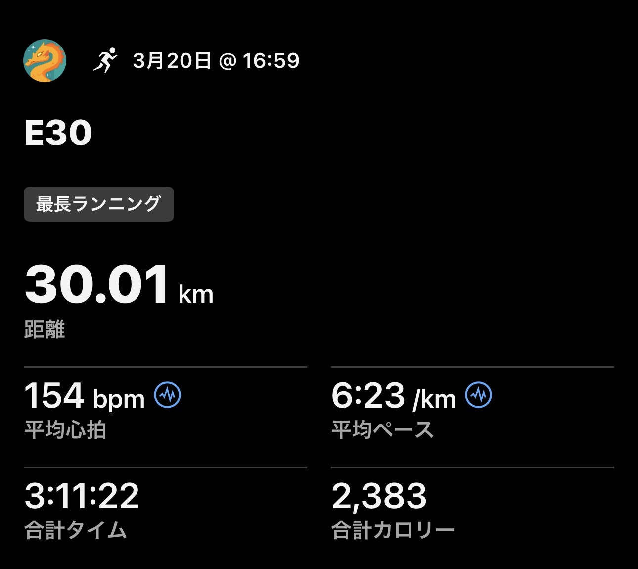 30kmロング走の練習ログ画像