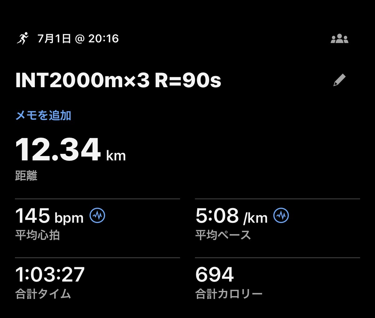 7/1 2000m×3の練習ログ