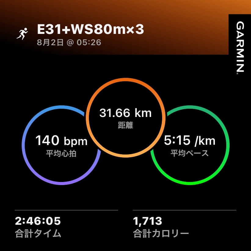 8/2 E31とWS80m3本の練習ログ